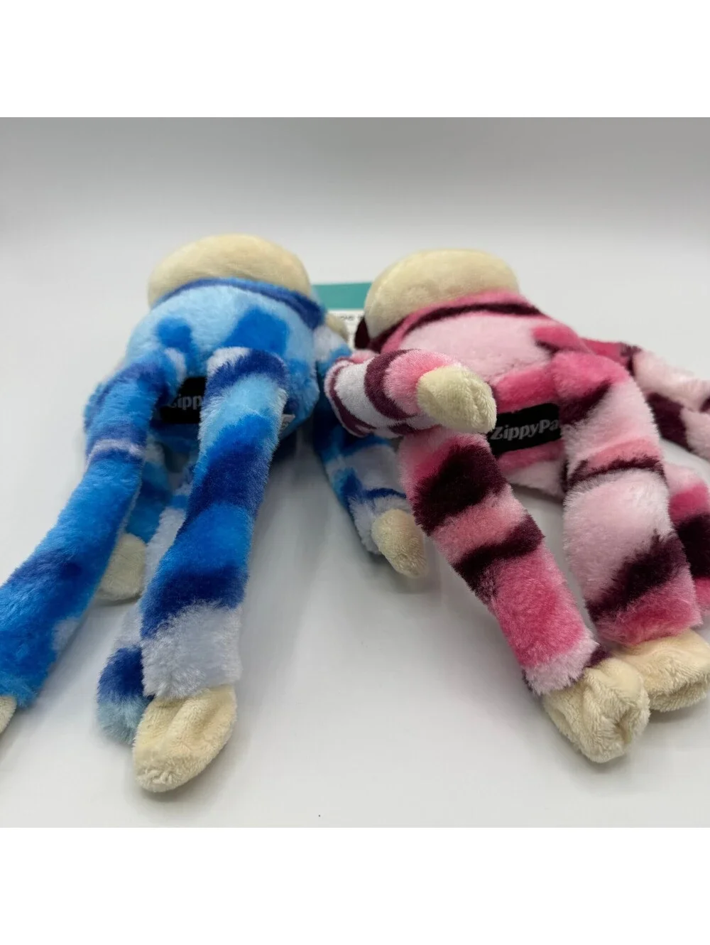 ZippyPaws Plush Dog Toy 2 Pack Monkey Squeaker Long Legs Blue & Pink Camo Stripe